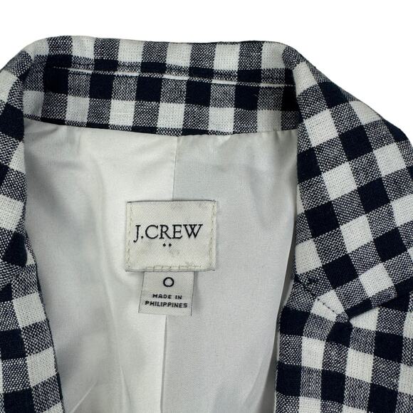 J. Crew Linen Blend Navy White Gingham Classic Timeless Blazer Women's Size 0 - Picture 5 of 6